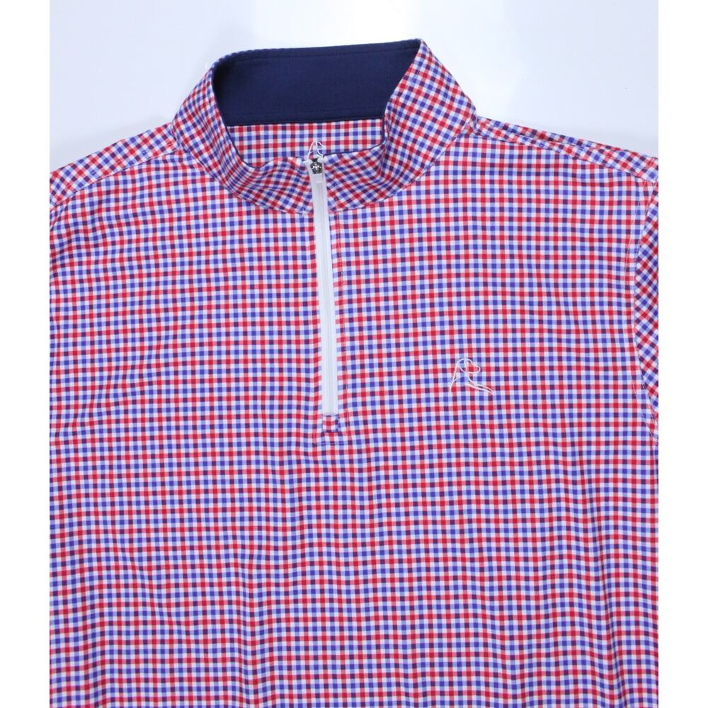 Men's Rhoback Pullover Quarter Zip Top Shirt Red Plaid Team USA Flag sz M NWOT - Picture 4 of 8